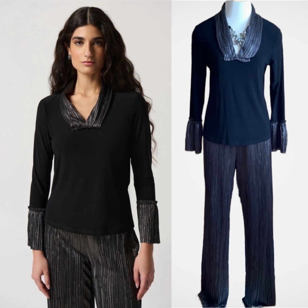 JOSEPH RIBKOFF Metallic Black Silver Pantsuit Two Piece Matching Set 8 NWT